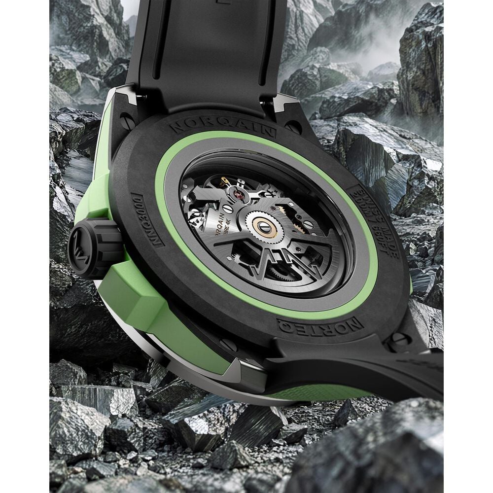 NORQAIN Wild ONE Skeleton 42mm Dial Mint Mesh Rubber Strap Watch