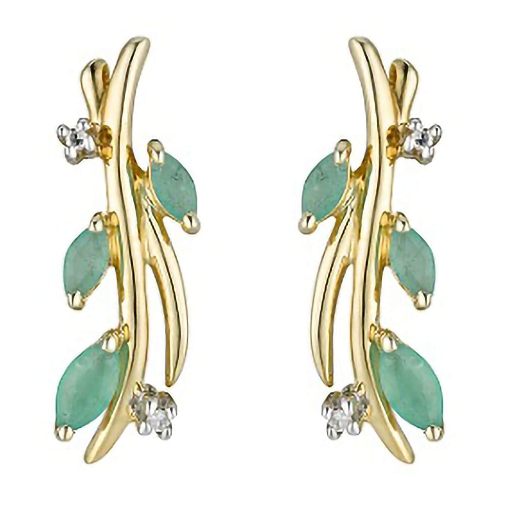 9ct gold emerald and diamond earrings image number 0