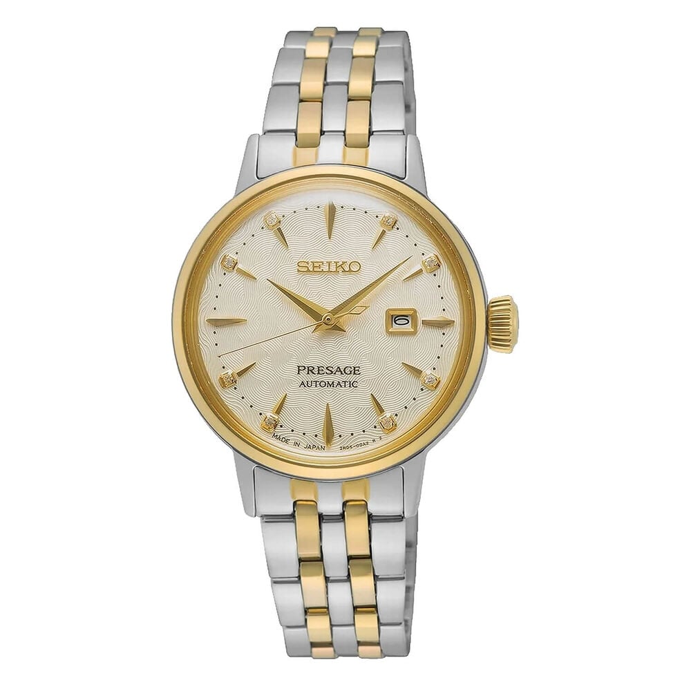 Seiko Presage 30mm Cocktail Time 'White Lady' Diamond Twist Yellow Gold Case Watch image number 0