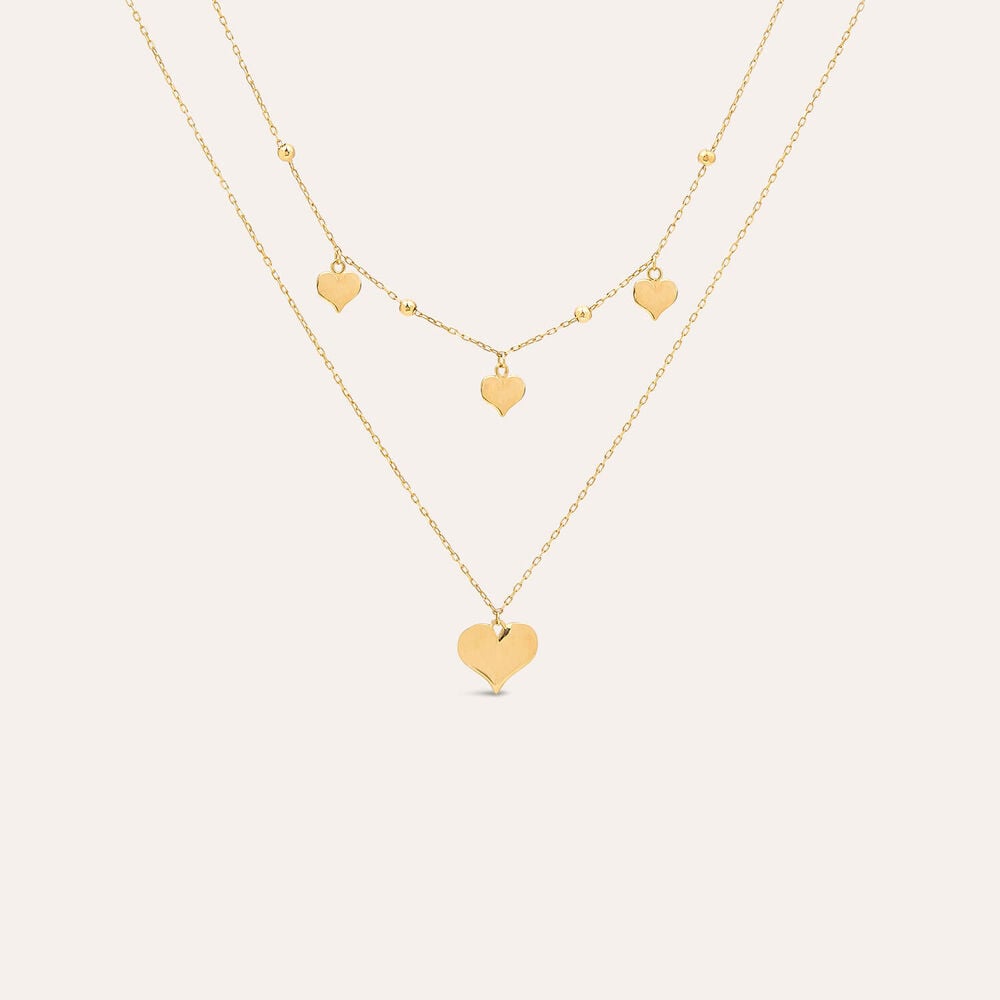9ct Yellow Gold Polished Hearts Two Layer Necklet