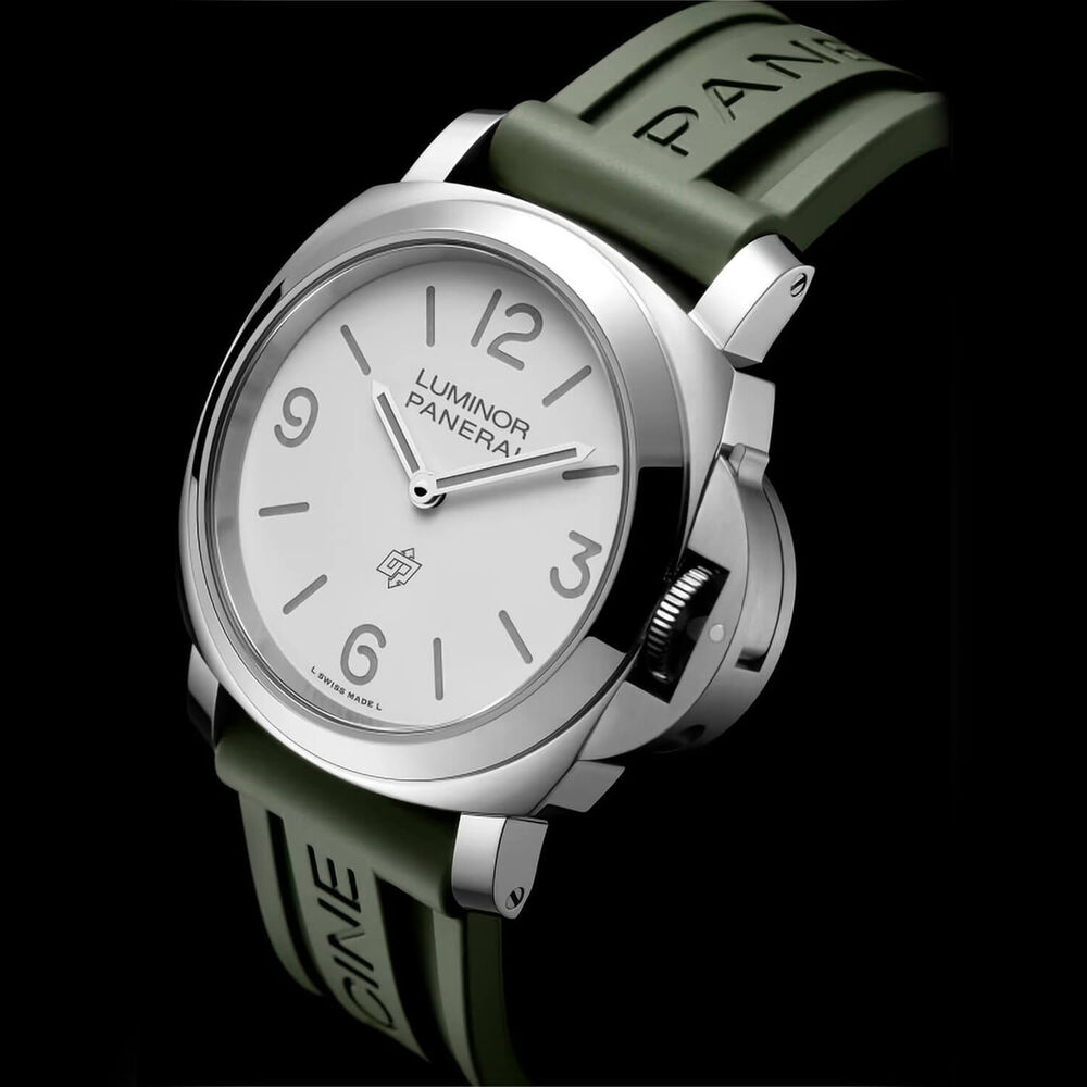 Panerai Luminor Base Logo 44mm White Dial Green Rubber Strap Watch image number 3