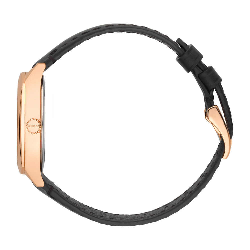 Gucci GG2570 G-Frame rose gold-tone and black leather strap watch