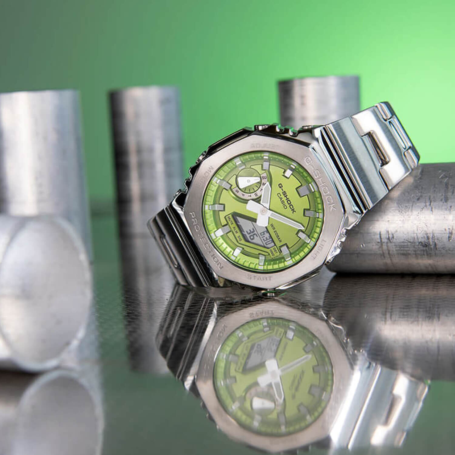 G-SHOCK G-STEEL 49.3mm Green Dial Steel Bracelet Watch