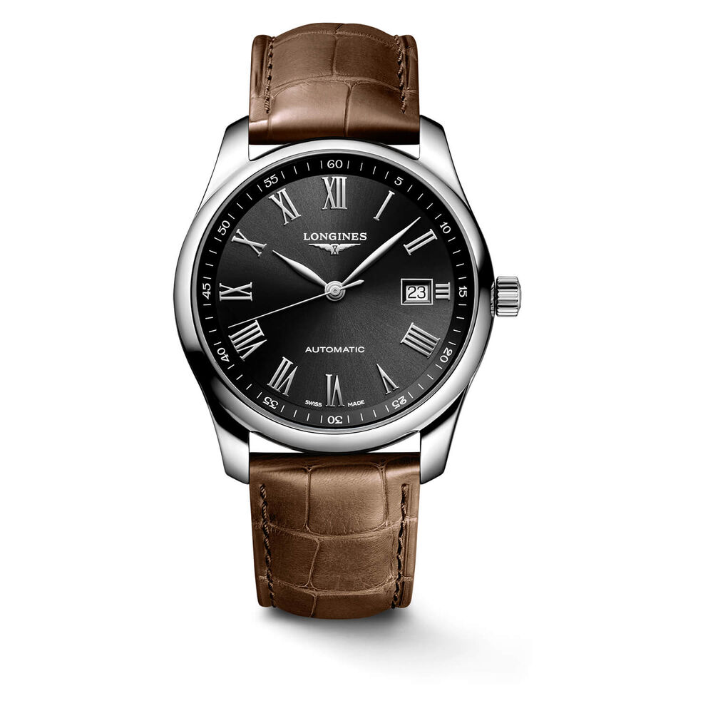 Longines Master Collection 40mm Black Dial Roman Numerals Brown Strap Watch