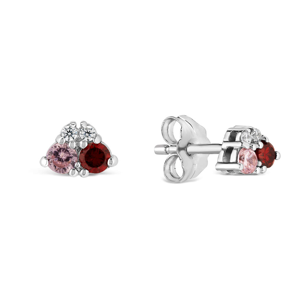 9ct White Gold Four Stone Pink & Red Cubic Zirconia Stud Earrings