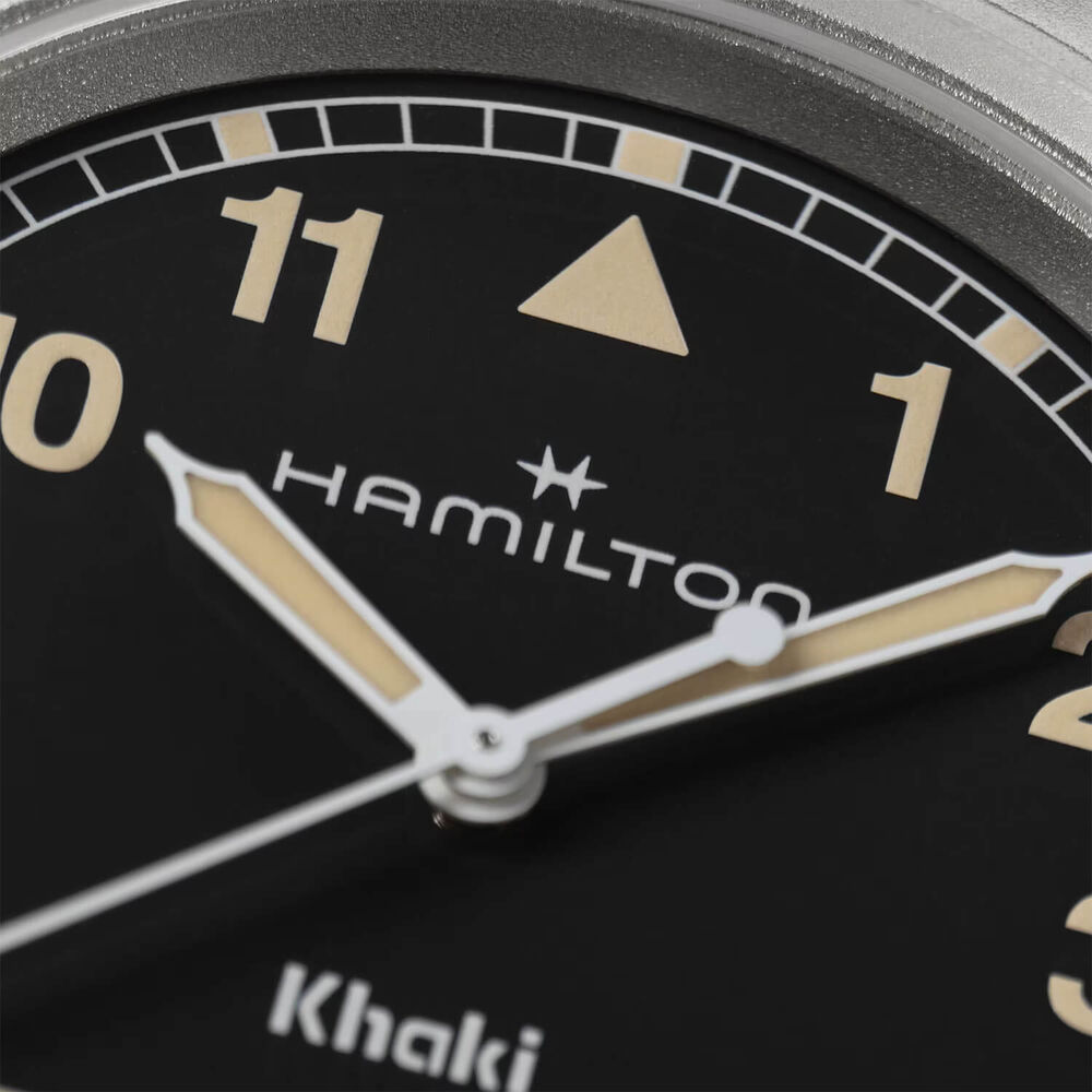 Hamilton Khaki Fields Quartz 38mm Black Dial Steel Bracelet Watch image number 1