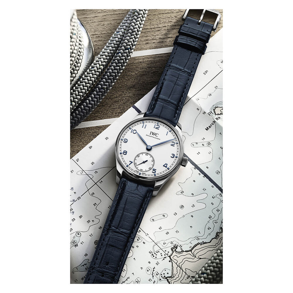 IWC Schaffhausen Portugieser Automatic 40 Silver Dial Blue Strap Watch
