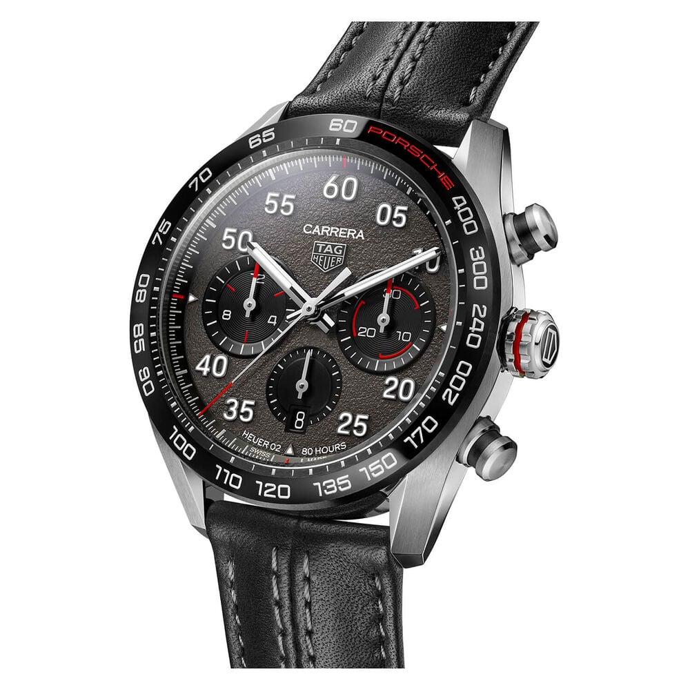 TAG Heuer Carrera Porsche Heuer 02 Grey Steel Case Black Leather Watch image number 2