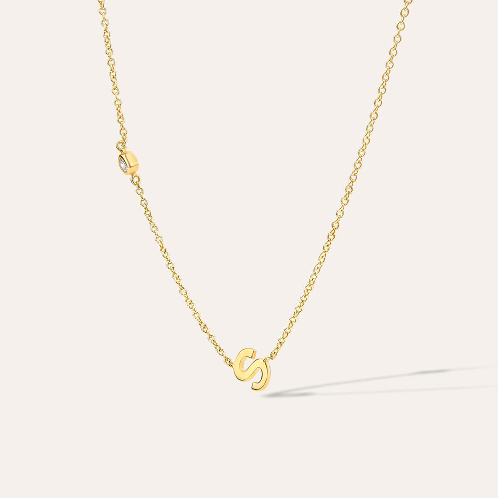Yellow Gold Plated Vermeil Sterling Silver 0.06ct Lab Grown Diamond Initial S Necklet