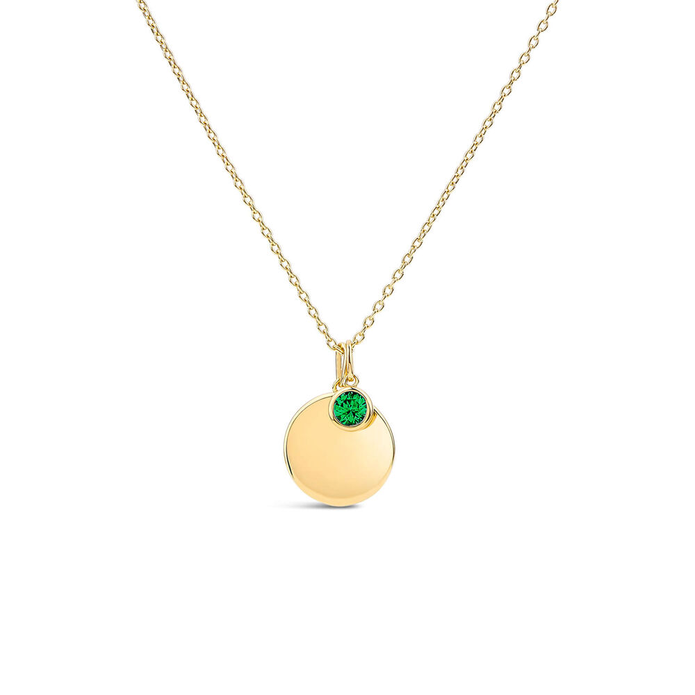Sterling Silver Yellow Gold Plated Round Emerald & Disc Pendant