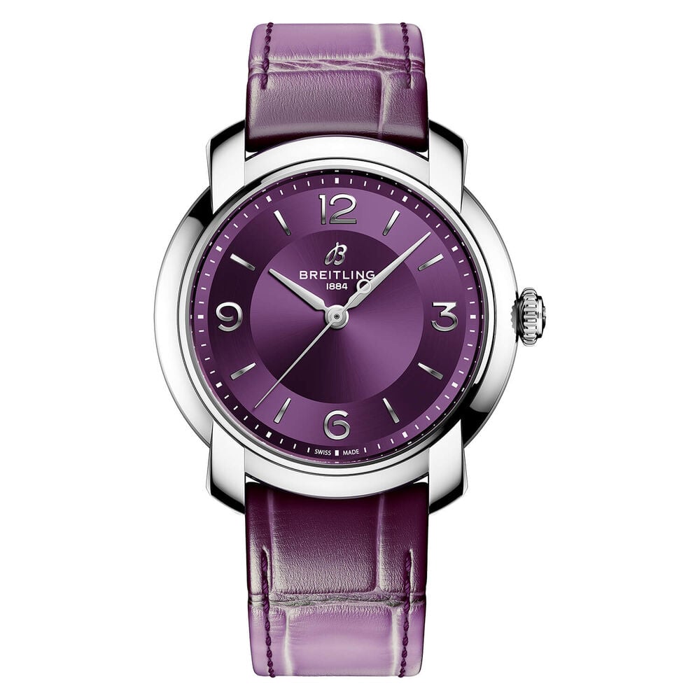 Bretling Lady Premier Automatic 36mm Purple Dial Leather Strap Watch image number 0