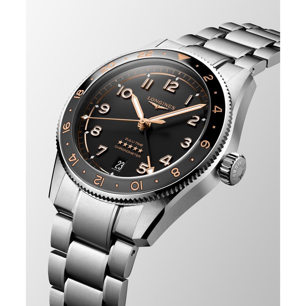 Longines Spirit Zulu Time 39mm Black Dial & Bezel Steel Bracelet Watch image number 2