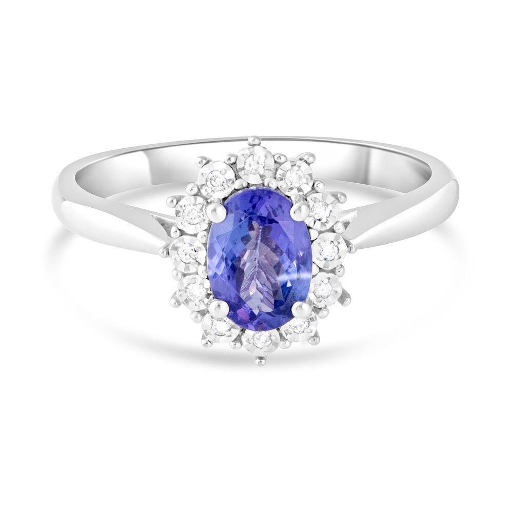 Ladies 9ct White Gold and Diamond Cluster Tanzanite Dress Ring image number 4
