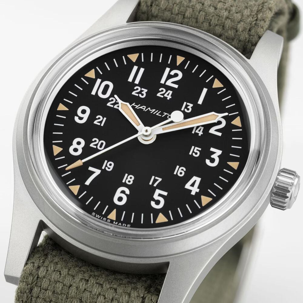 Hamilton Khaki Field Mechanical 36mm Black Dial Green Textile Strap Watch