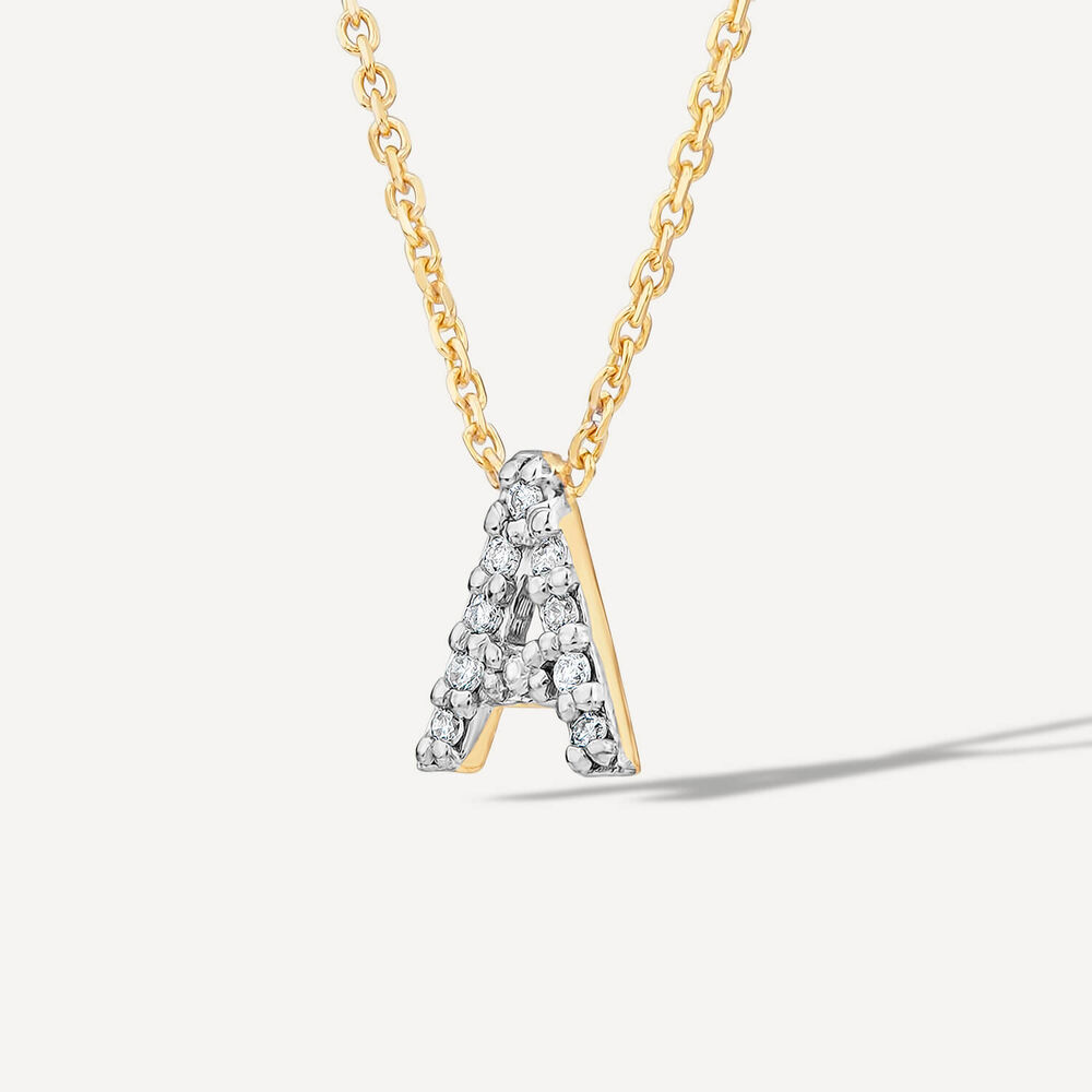 9ct Yellow Gold Petite 0.04ct Diamond Initial A Necklet