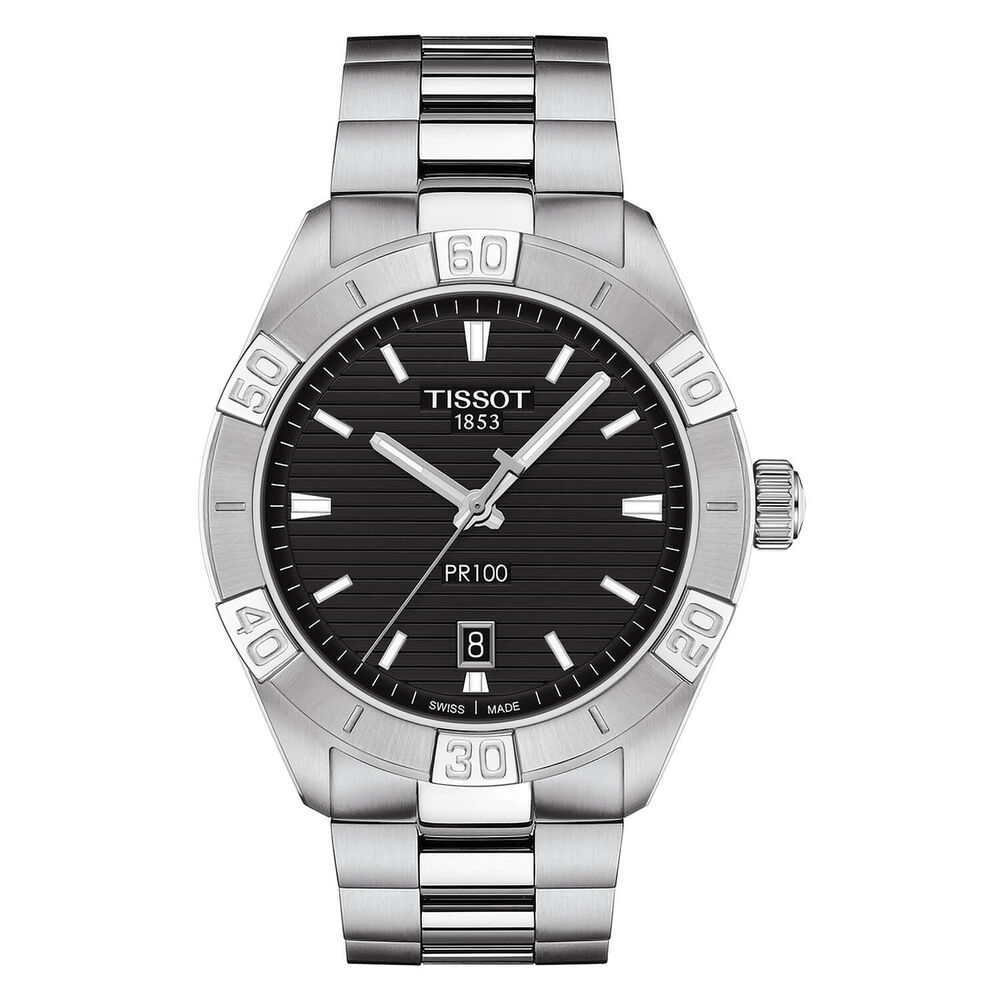 Tissot PR100 Sport 42mm Black Dial Steel Case Bracelet Watch