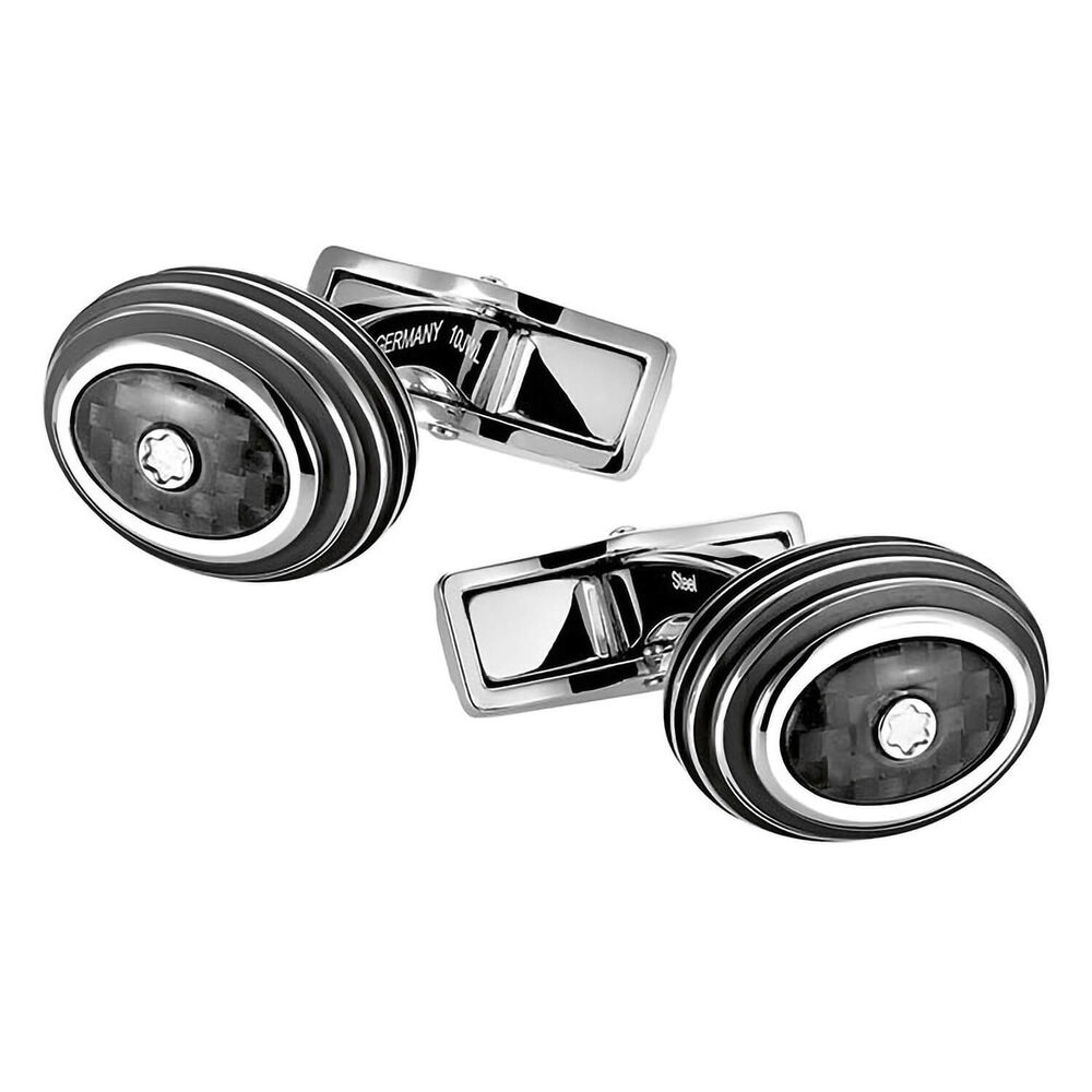 Montblanc Heritage steel and black carbon striped ball cufflinks image number 0