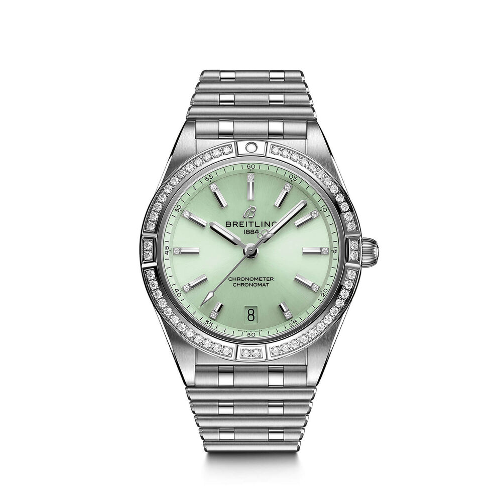 Breitling Chronomat 36mm Green Diamond Dot Diamond Steel Ladies Watch image number 0