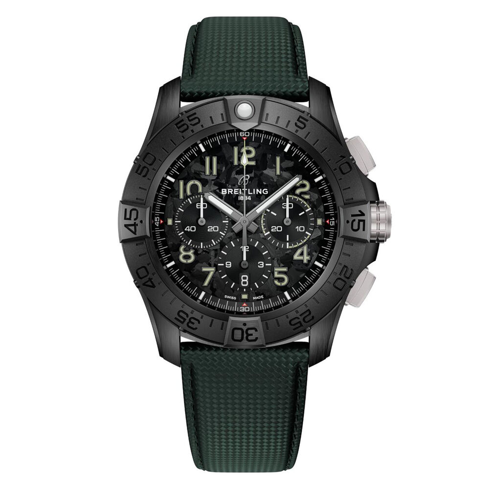 Breitling Super Avenger B01 Chronograph 46mm Black Dial Green Leather Strap Watch image number 0