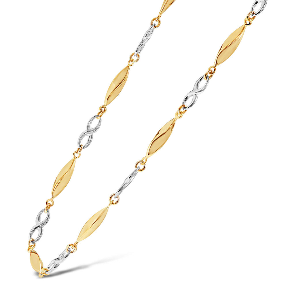 9ct Yellow &  White Gold Infinity and Polished Link Necklet image number 1