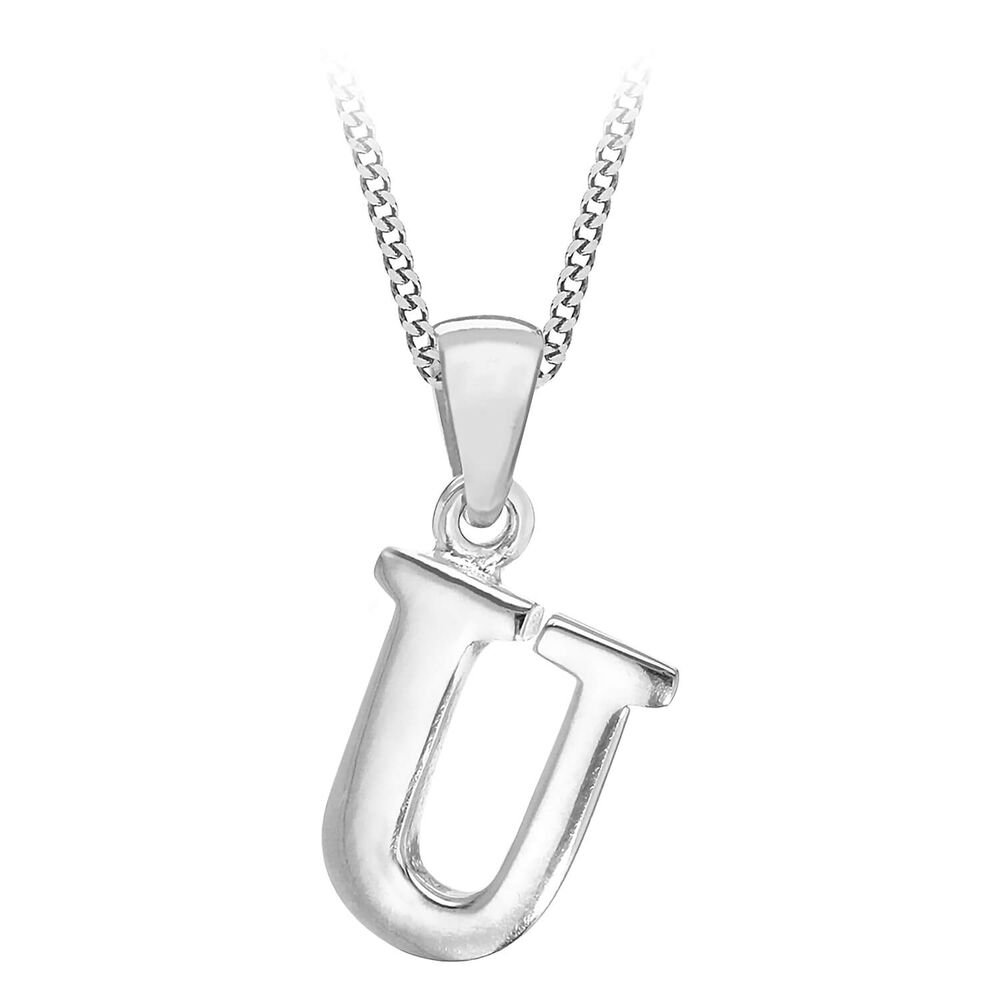 Sterling Silver Block Initial U Pendant  (Chain Included) image number 0
