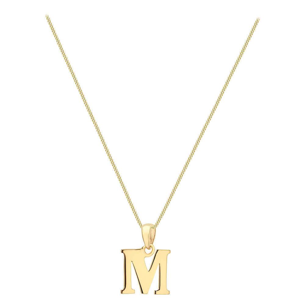 9ct Yellow Gold Plain Initial M Pendant With 16-18' Chain (Chain Included) image number 1