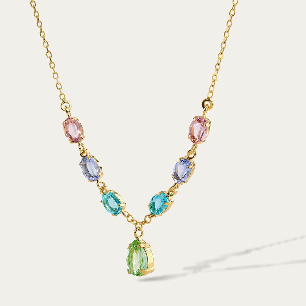 Yellow Gold Plated Sterling Silver 7 Multi Colour Cubic Zirconia Necklet