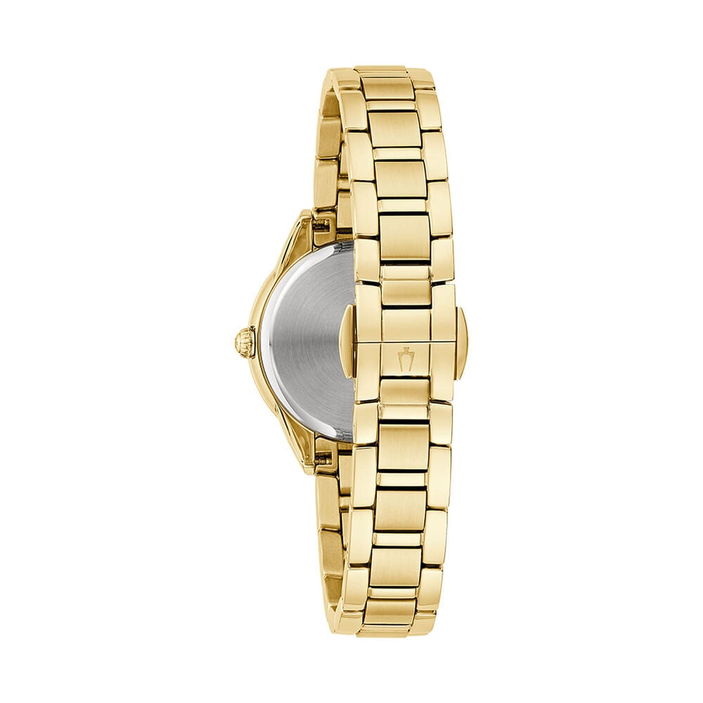 Bulova Sutton 28mm Mother of Pearl Dial Diamond Dots Gold Tone Steel Bracelet Watch image number 1