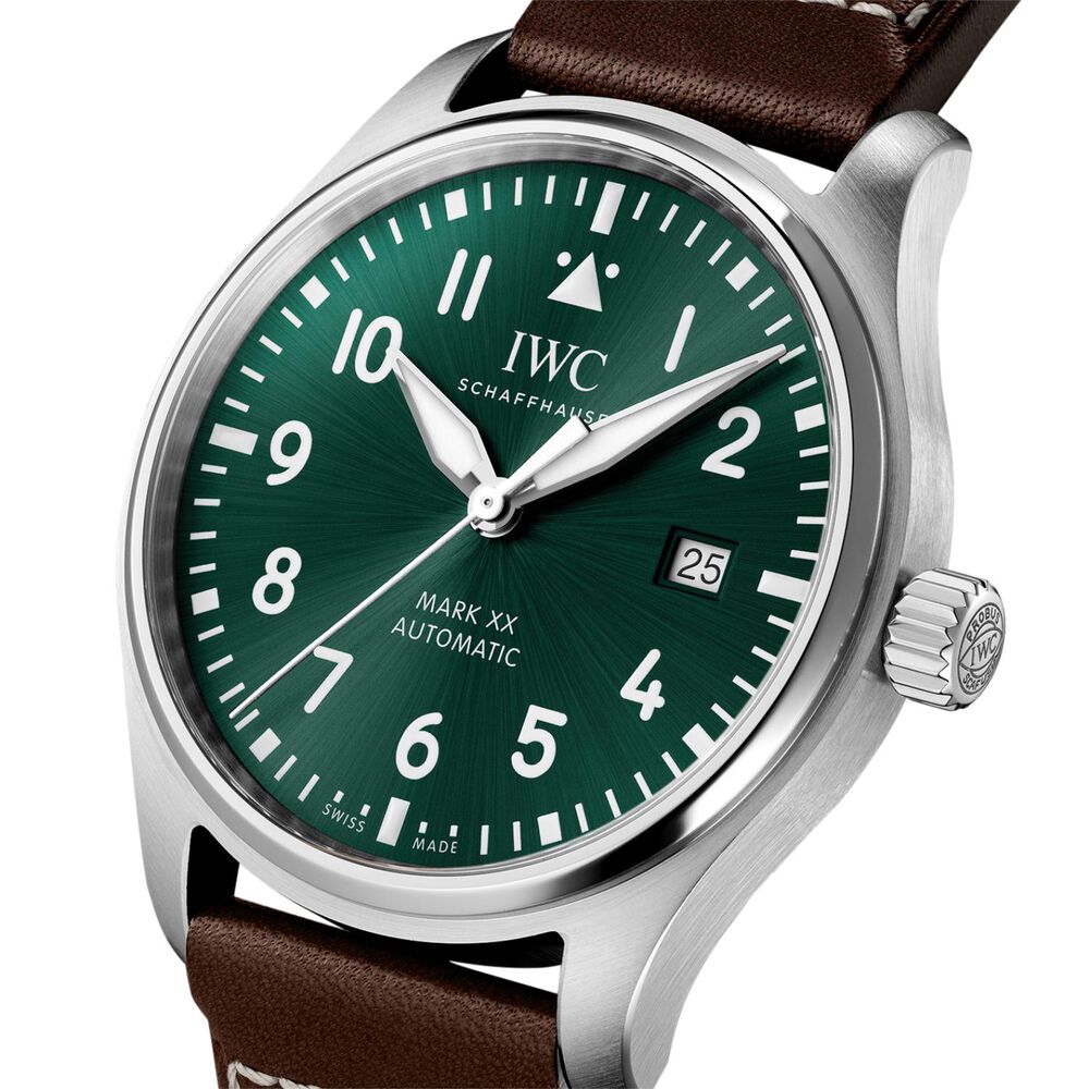 IWC Schaffhausen Pilot's Mark XX 40mm Green Dial Brown Leather Strap Watch image number 1