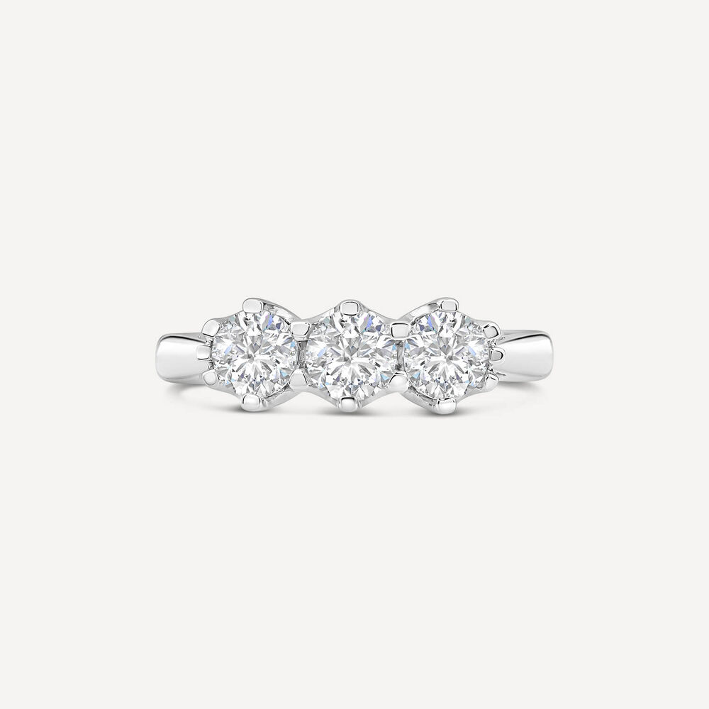 18ct White Gold 1ct 3 Stone Diamond Ring image number 1