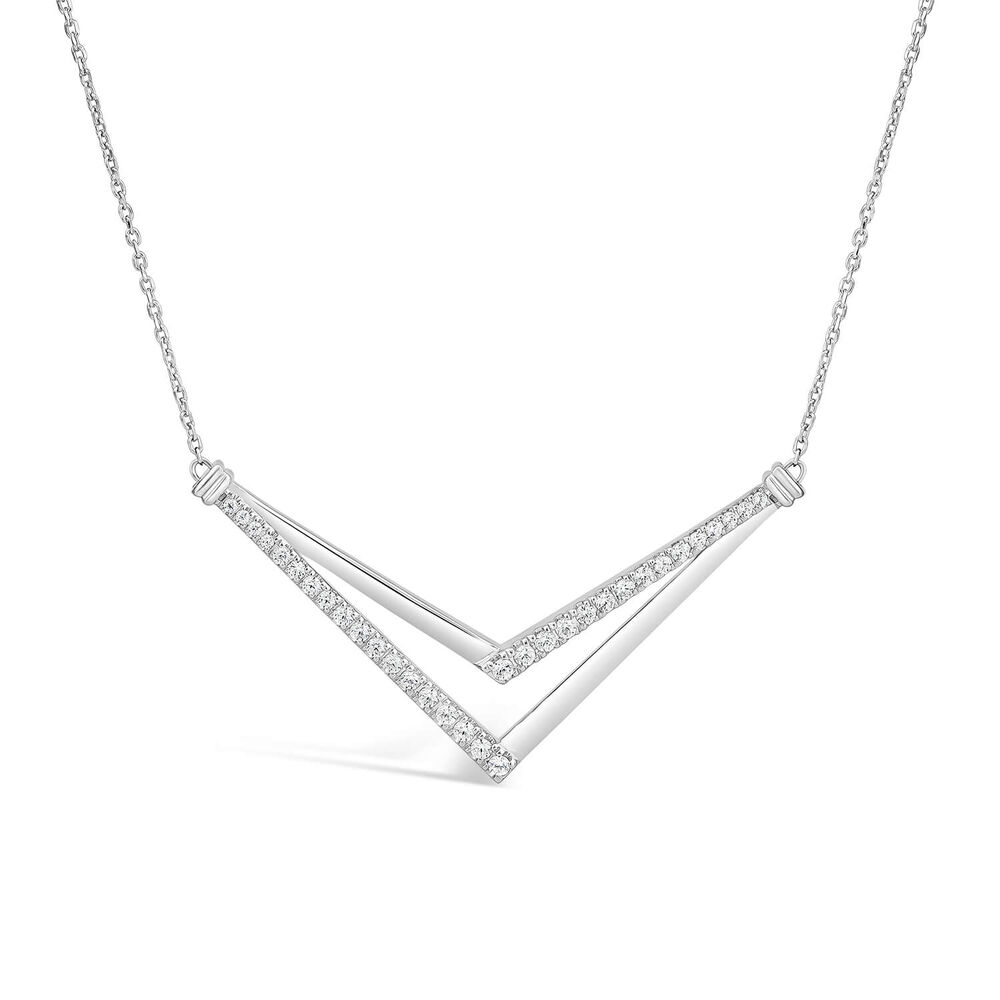 9ct White Gold Diamond Set Double V Necklet image number 0