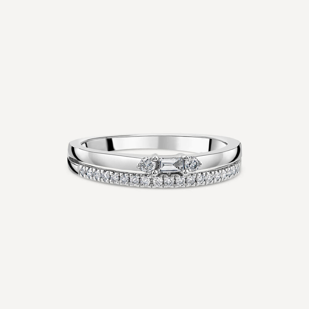 9ct White Gold Double Polished & 0.19ct Diamond Set Wedding Ring image number 2