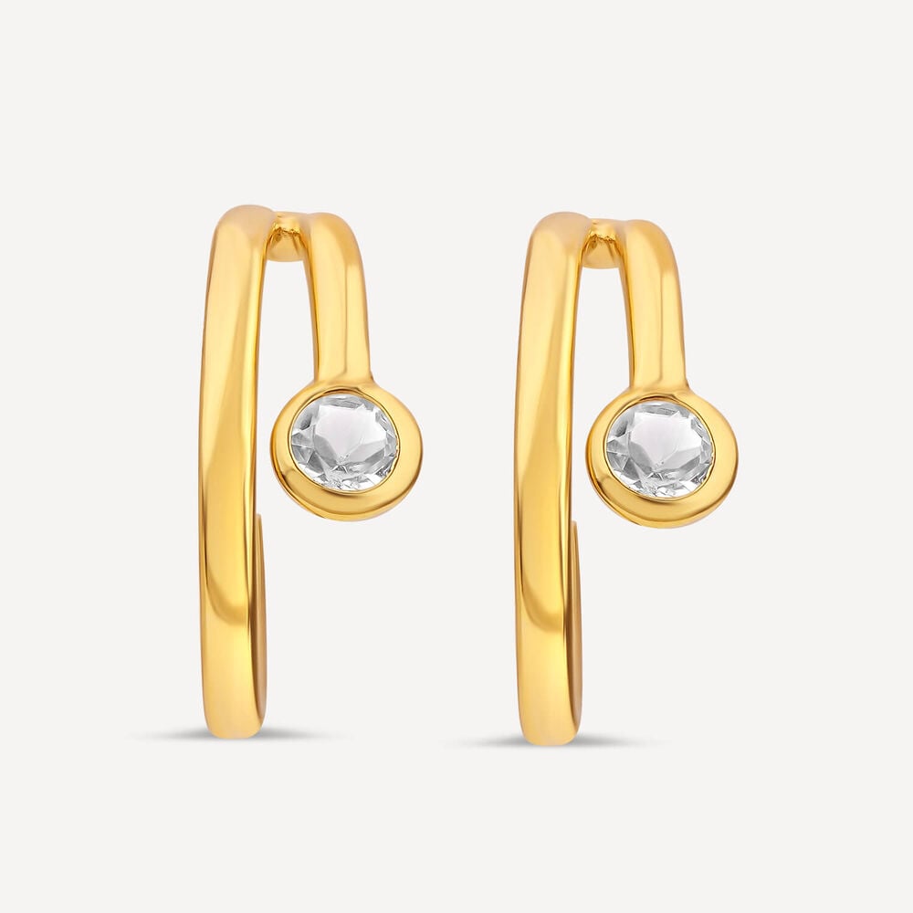 Yellow Gold Plated Sterling Silver Cubic Zirconia Open Double Hoop Earrings image number 2