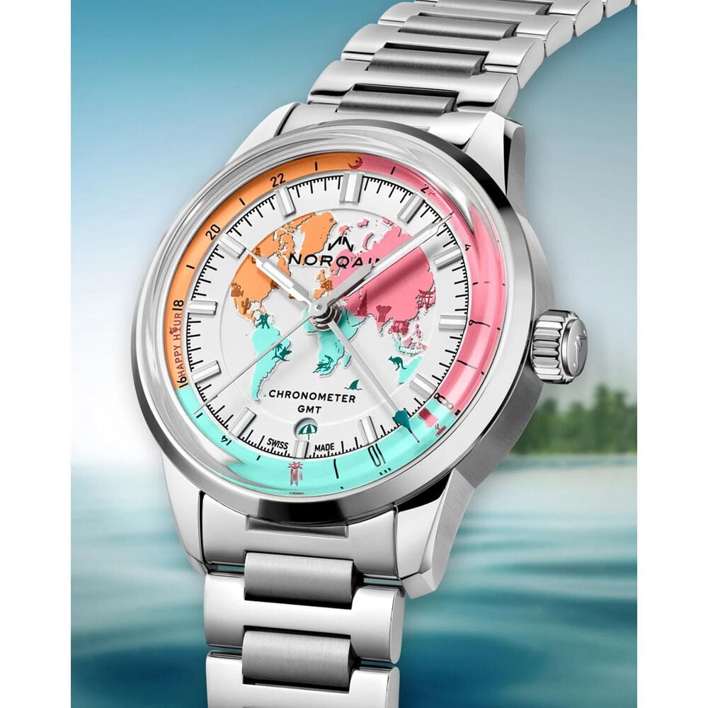 NORQAIN Freedom GMT Enjoy Life &ldquo;Holiday&rdquo; Limited Edition 40mm White Dial Steel Bracelet Watch