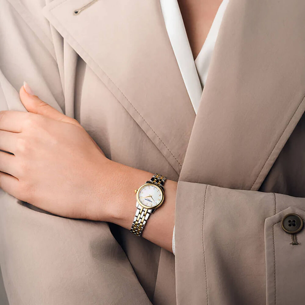 Raymond Weil Toccata Classic 24mm MOP Dial Diamond Dots Gold PVD Steel Bracelet Watch