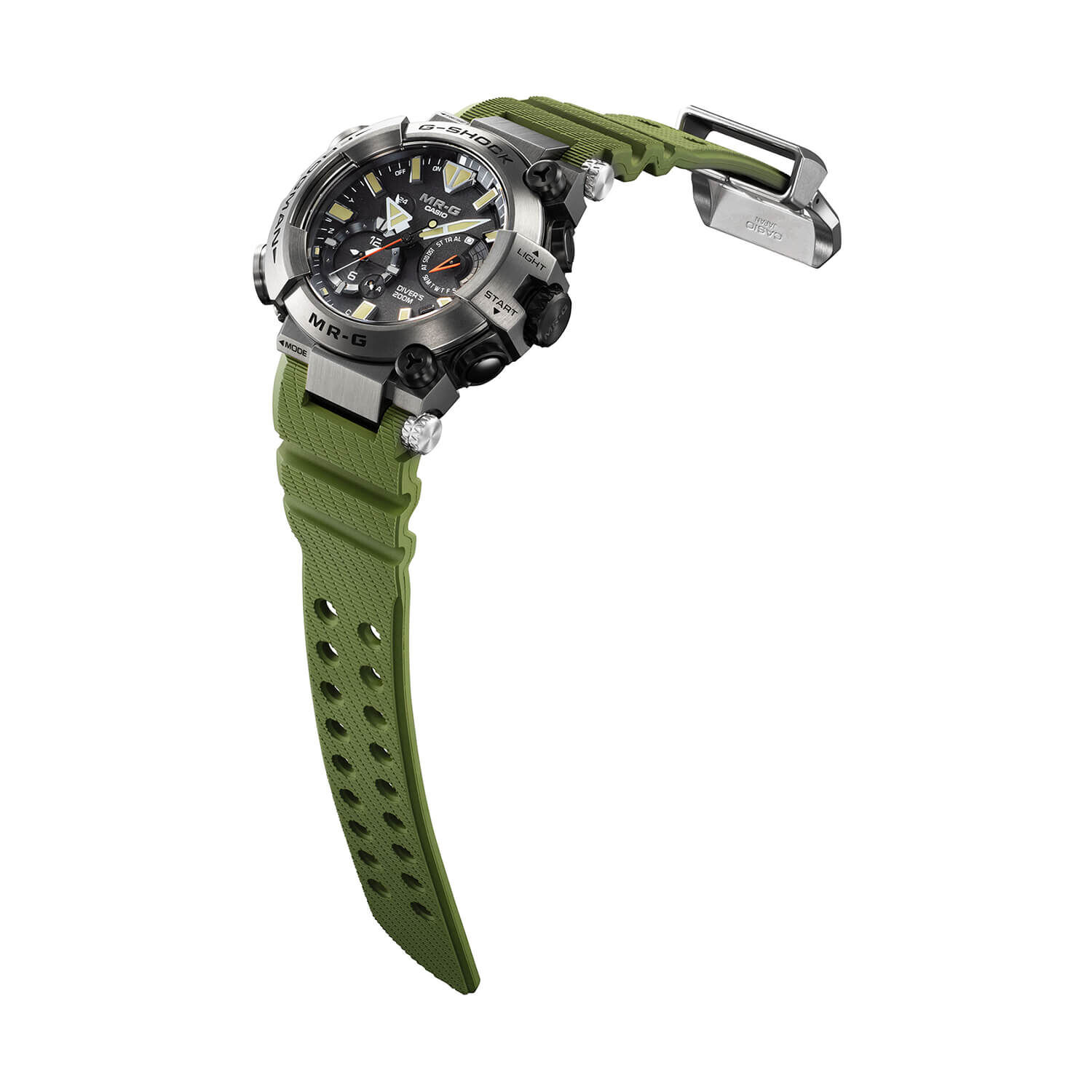 G-SHOCK MR-G 56mm Black Dial Green Resin Strap Watch