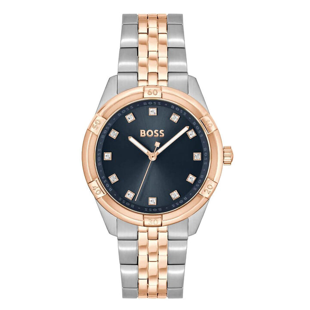 BOSS Rhea 36mm Blue Dial Steel & Rose Gold Bracelet Watch image number 0