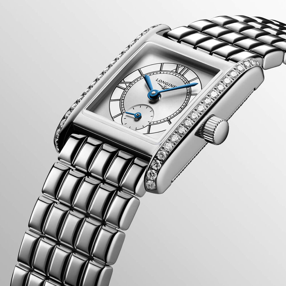 Longines MiniDolcevita 2023 29x21.5mm Silver "flinqué" Cosmo Circle Dial Diamond Case Watch image number 2