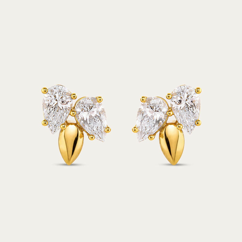 9ct Yellow Gold Two Pear Cubic Zirconia With Gold Tip Stud Earrings