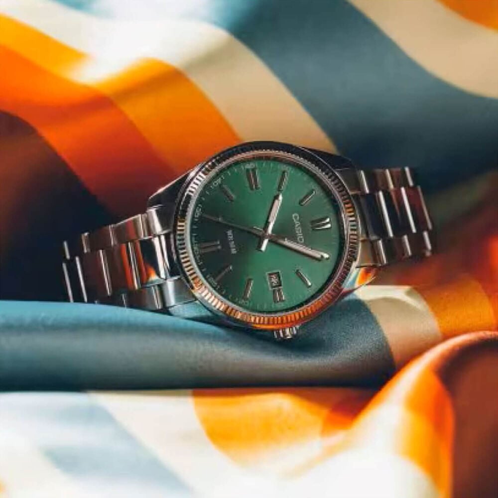 Casio 38.5mm Green Dial Stainless Steel Bracelet Watch