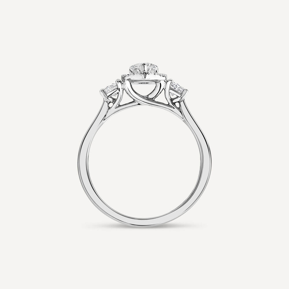 Platinum 0.72ct Pear Halo & 2 Side Stones Diamond Engagement Ring image number 3