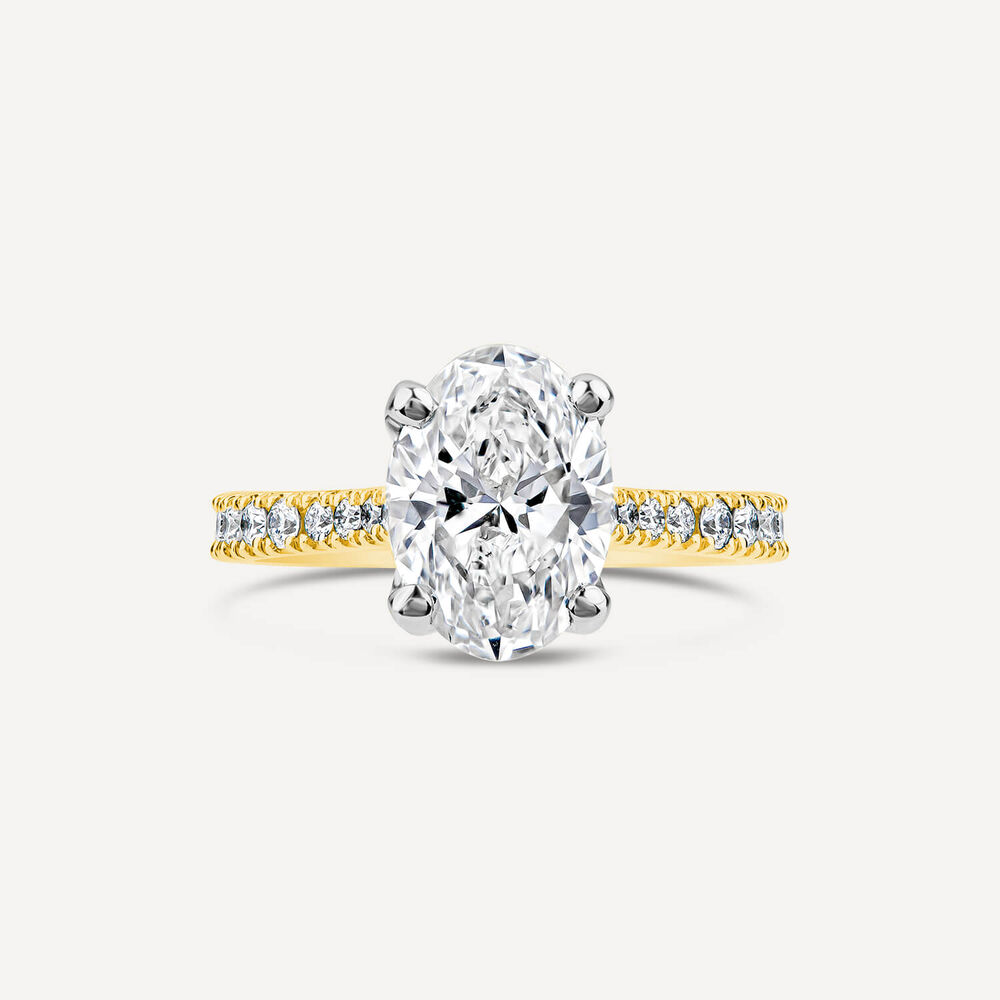 Born 18ct Yellow Gold Lab Grown 1.70ct Oval & Diamond Sides Ring image number 1