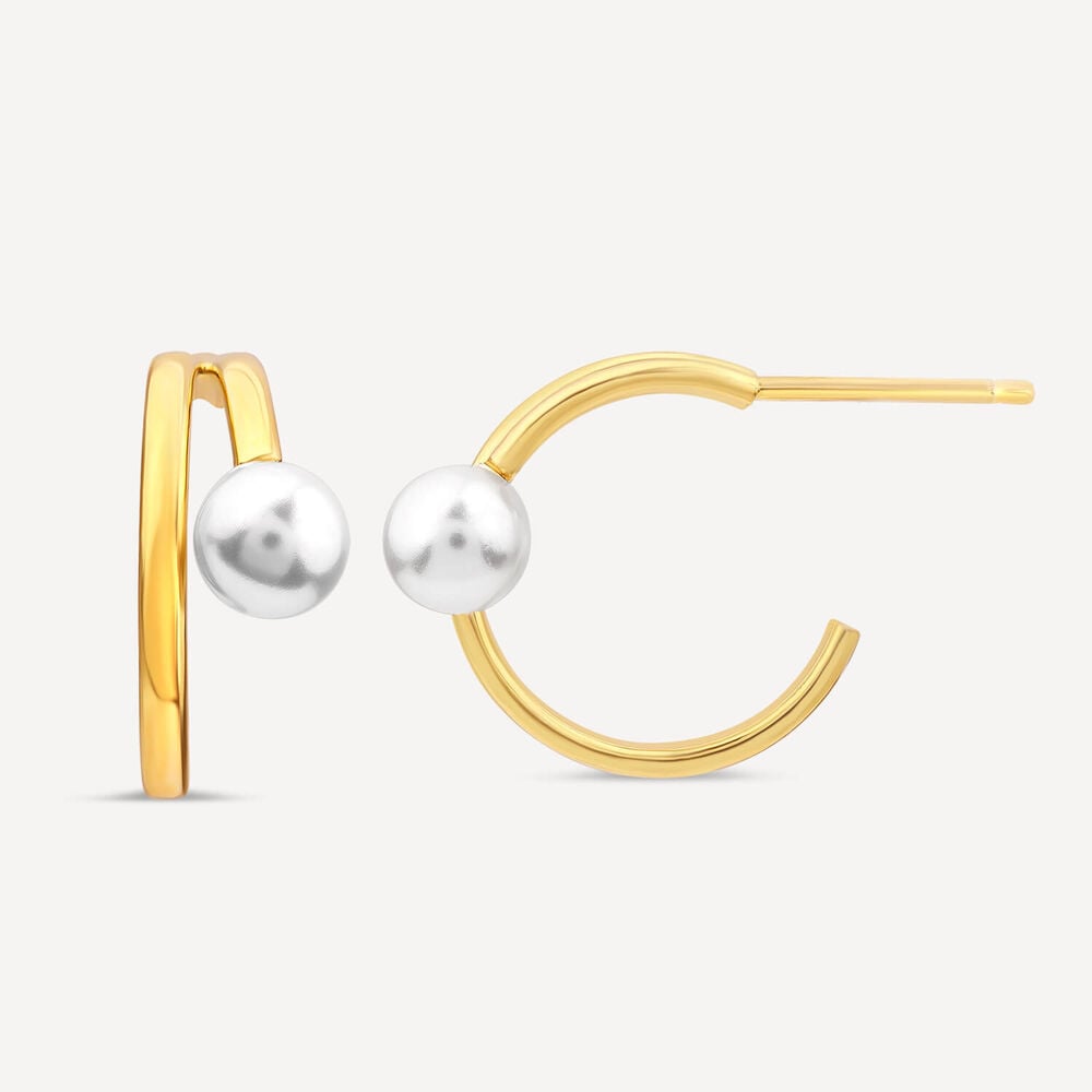 Yellow Gold Plated Sterling Silver Pearl Open Double Hoop Earrings image number 1