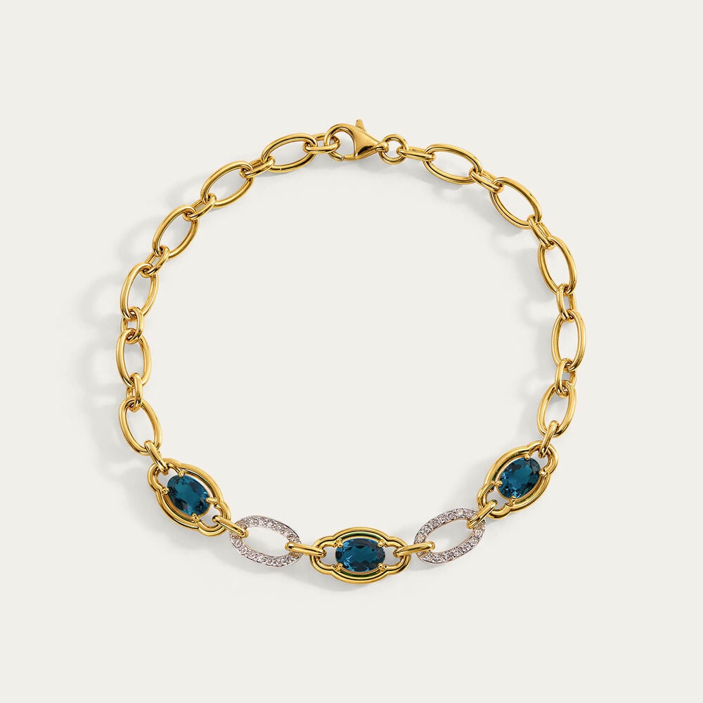 Sterling Silver Yellow Gold Plated Vermeil Oval Sapphire Lab Grown Diamond Set Link Bracelet