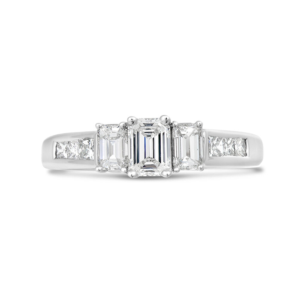 18ct white gold 1.00 carat emerald cut and princess cut diamond ring image number 1
