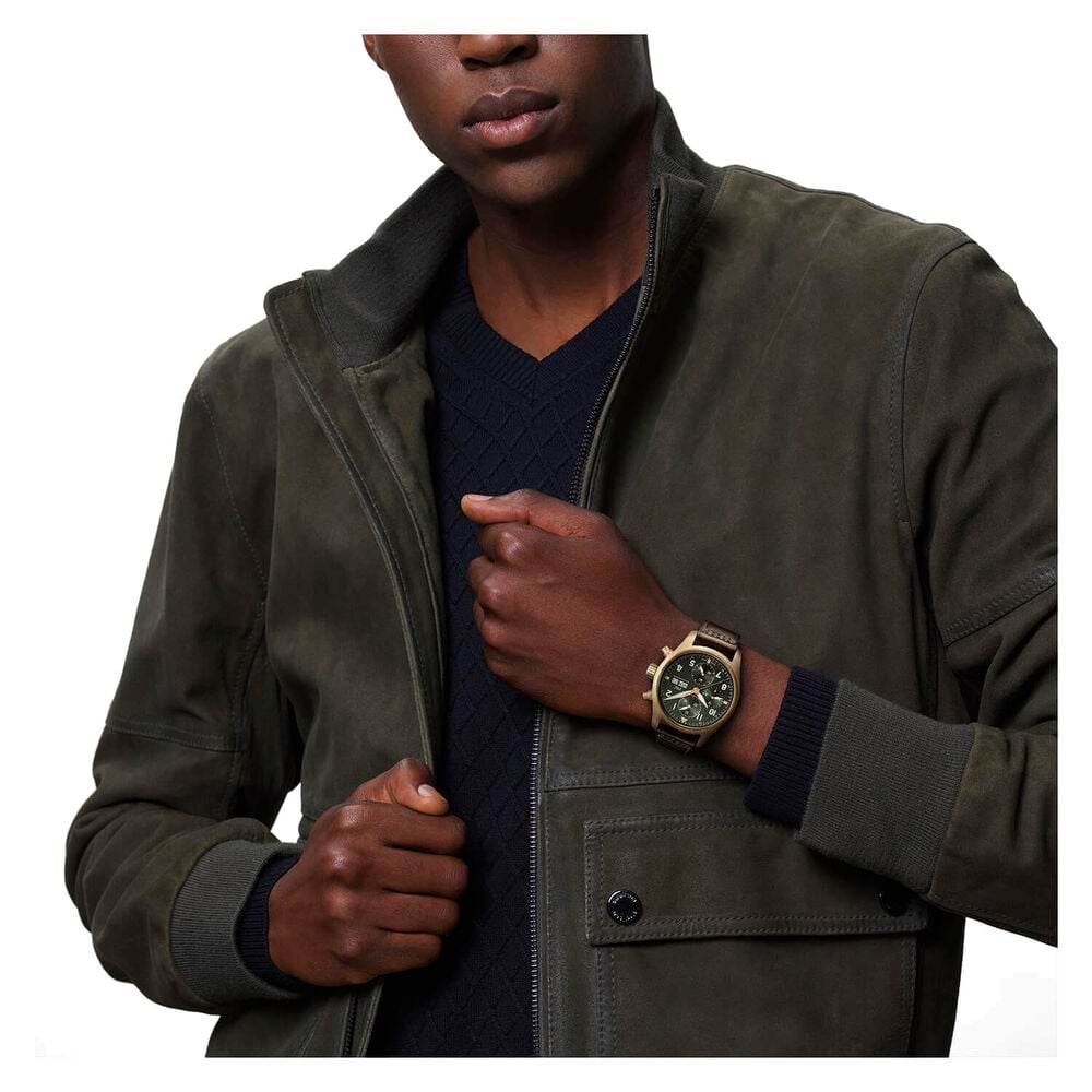 IWC Schaffhausen Pilot's Watch Chronograph Spitfire Green Dial Brown Strap Watch image number 4