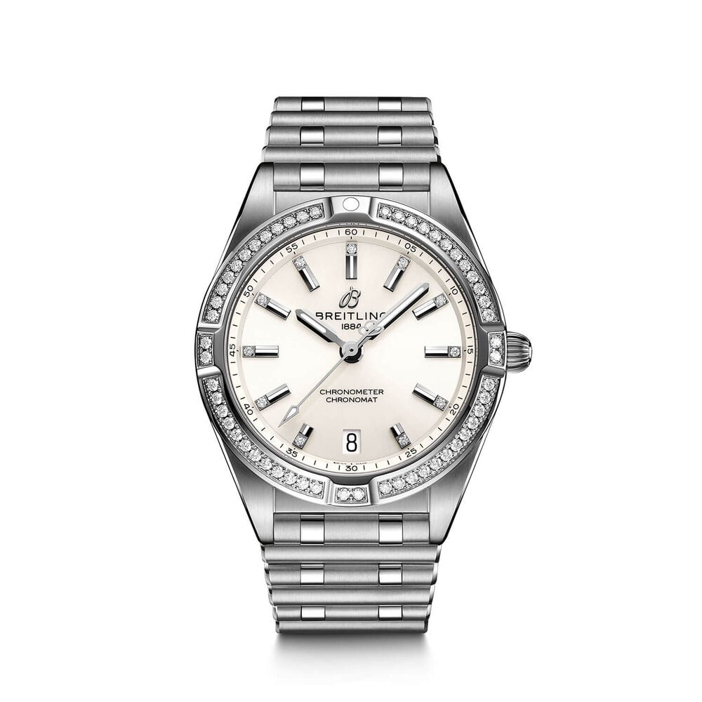 Breitling Chronomat 32mm White Dialmond Dot Diamond Steel Ladies Watch image number 0
