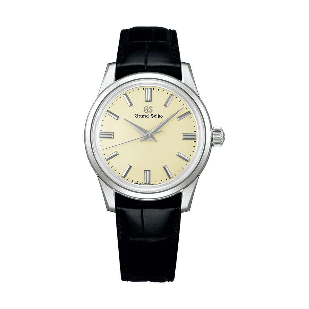 Grand Seiko Heritage Cream 37.3mm Cream Dial Black Leather Strap Watch