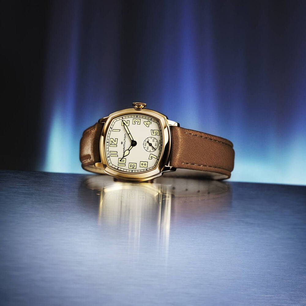Hamilton American Classic 34mm Beige Dial Brown Leather Strap Watch