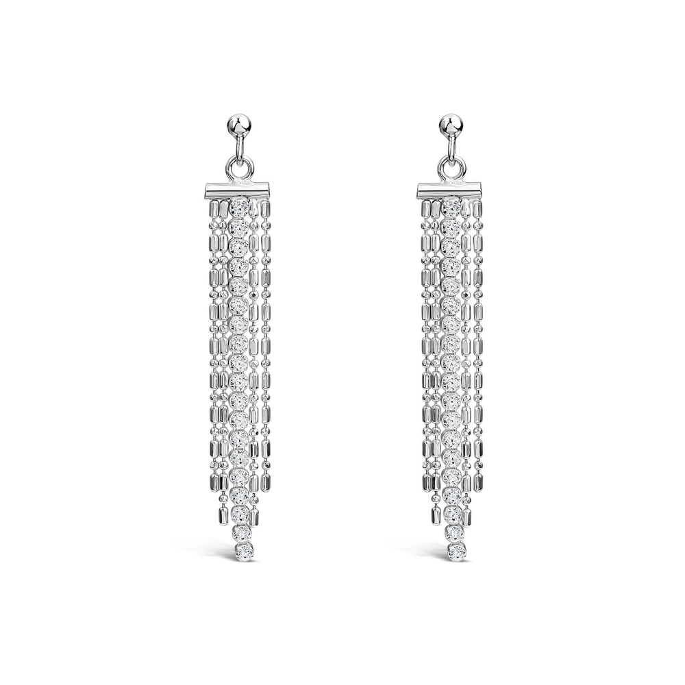 Sterling Silver & Cubic Zirconia Beads Fringe Drop Earrings
